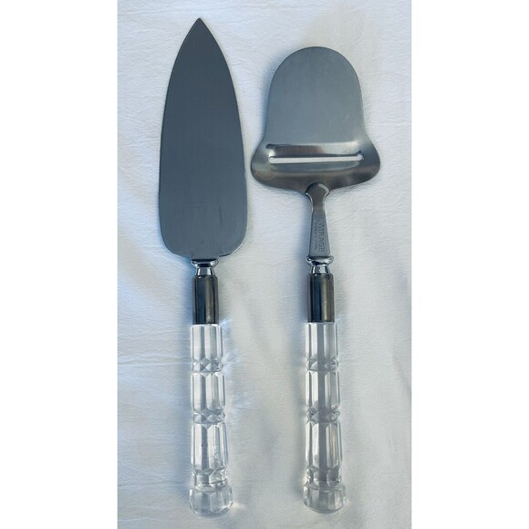 Mirage Stainless Steel Cheese & Cake Pie Serving Knives Lucite Handle '60 VTG - Picture 1 of 9